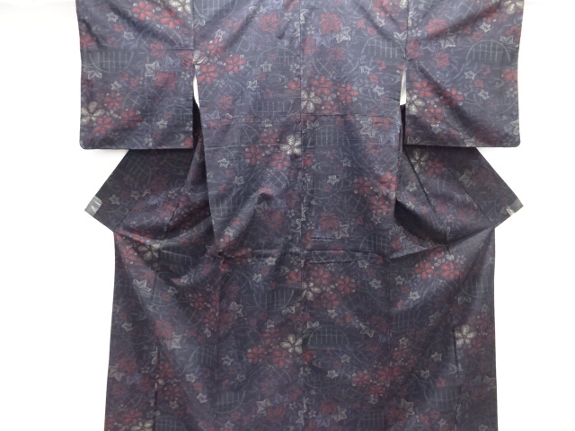 JAPANESE KIMONO / TSUMUGI / WOVEN FLOWER